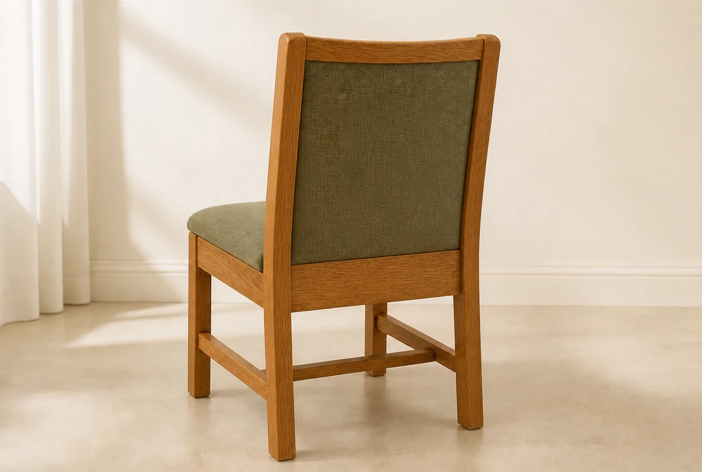 Matching honey oak and sage church chair concept with a clean back and no book rack