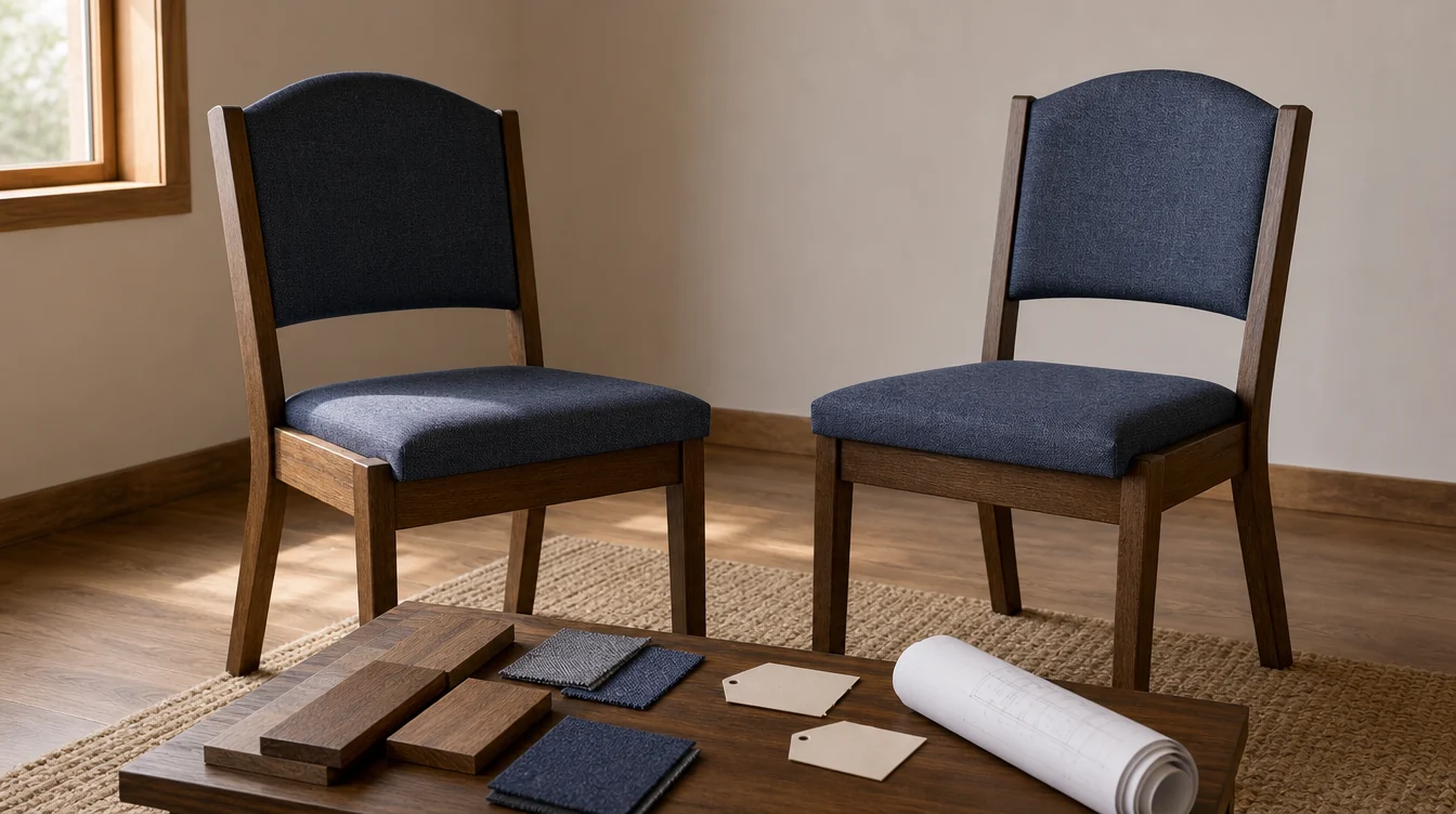 Kansas church chair, finish samples and room-planning materials