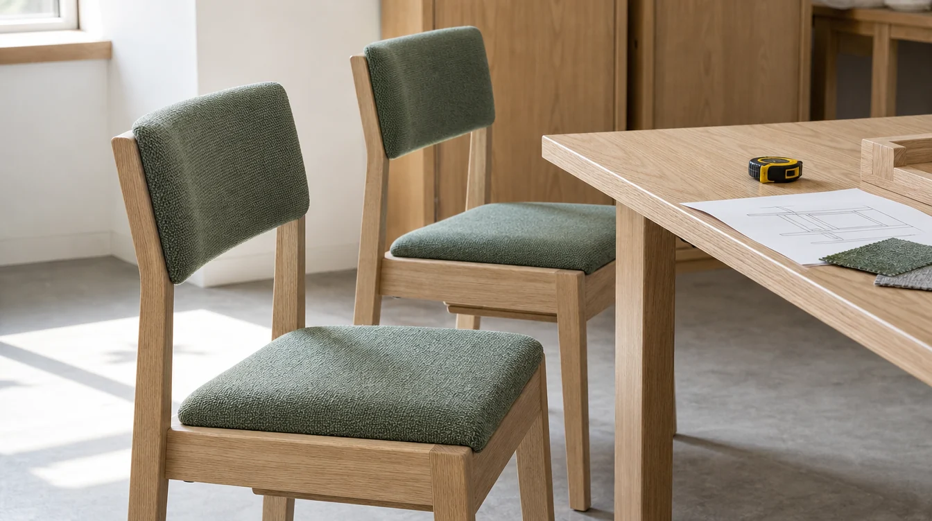 Minnesota church chair, finish samples and room-planning materials
