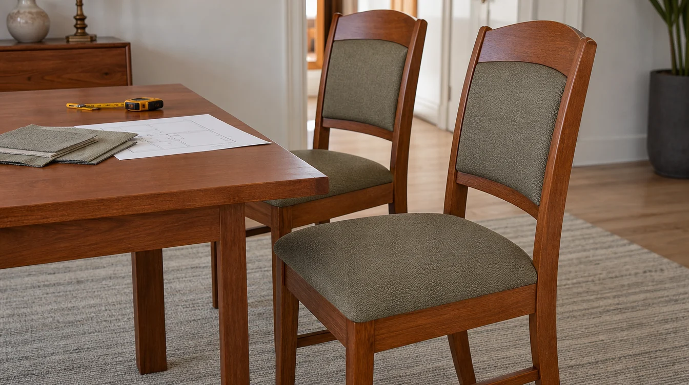 West Virginia church chair, finish samples and room-planning materials
